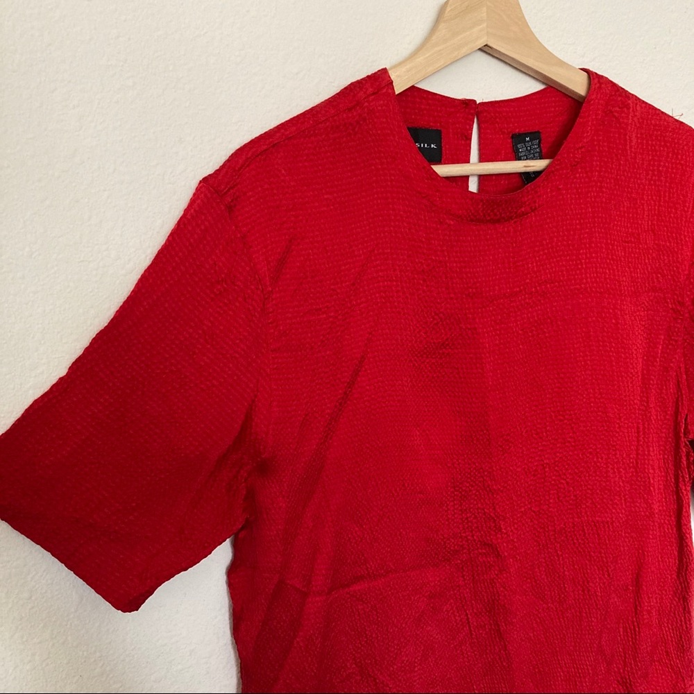 August Silk 100% Silk Blouse Red Shirt Half Sleeve